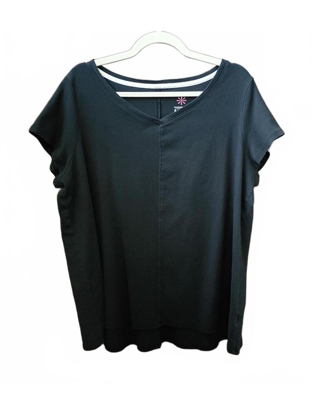 Isaac Mizrahi Live Essentials Black V-Neck Short Sleeve Top Plus Size 1X